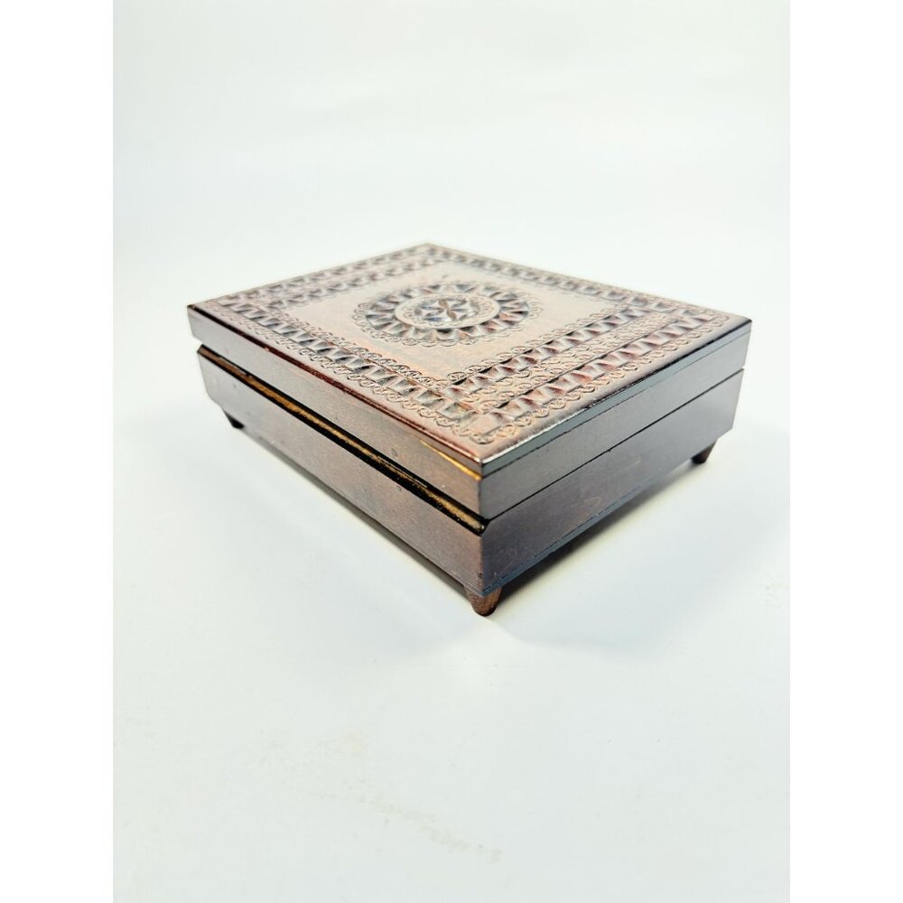 Wooden Music Box Trinket Jewelry Hand Carved Vintage Poland Lidded Handmade Smal - Picture 12 of 16